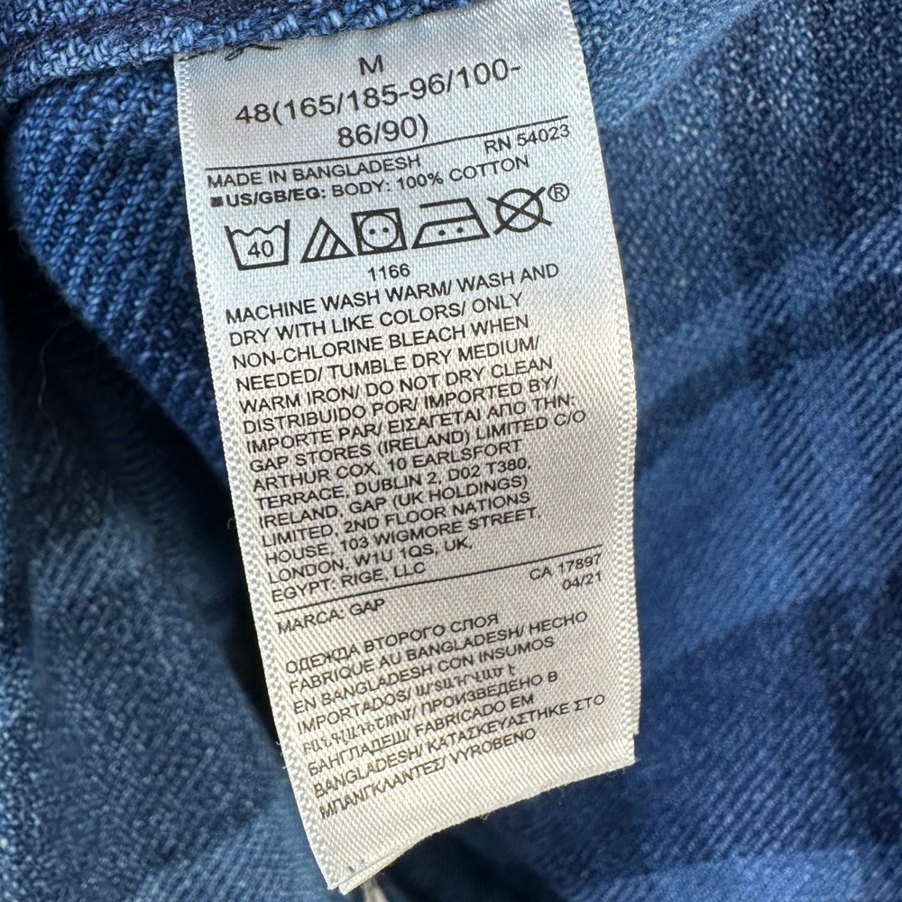 GAP Mens Denim‎ Worker Shirt Blue Plaid Button Up 2 Chest Pockets Size M - Picture 5 of 6